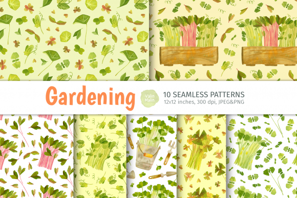 Garden Seamless Patterns and Spring Clipart