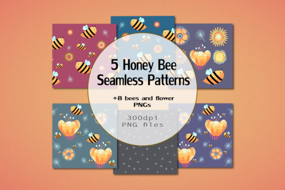 Honey Bee Seamless Patterns with Clipart