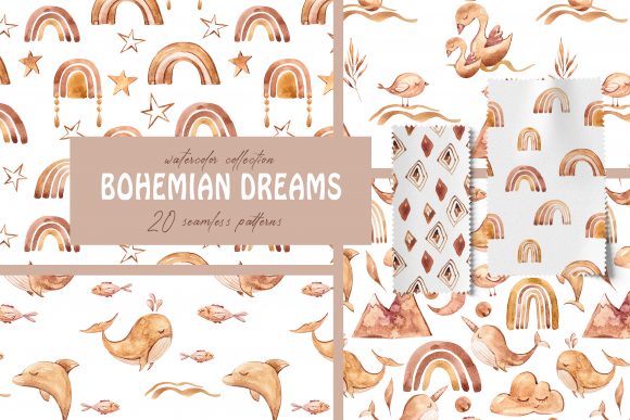 Watercolor Boho Seamless Patterns for Creative Projects
