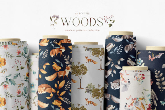 Woodland Scene Seamless Patterns JPEG for Creative Designers